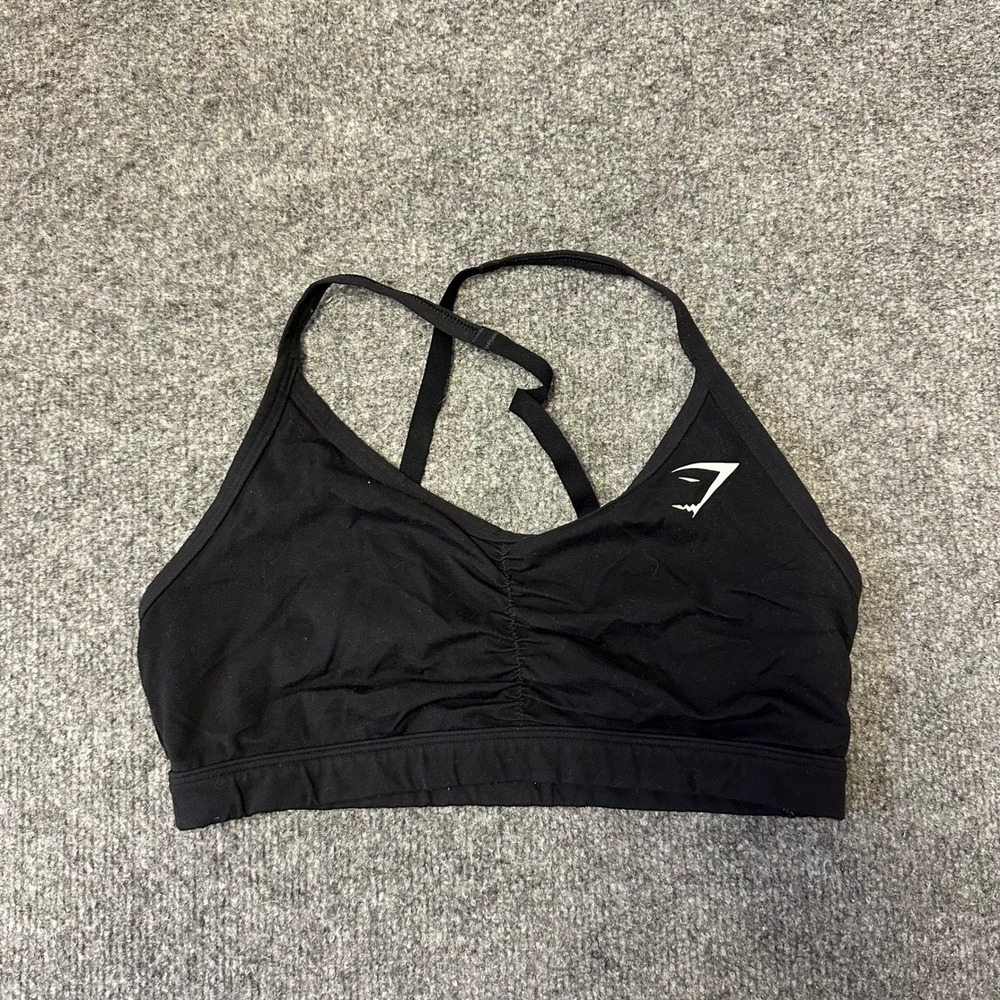 Gymshark Sports Bra Womens Size S Black Ruched Front Adjustable Straps Athletic